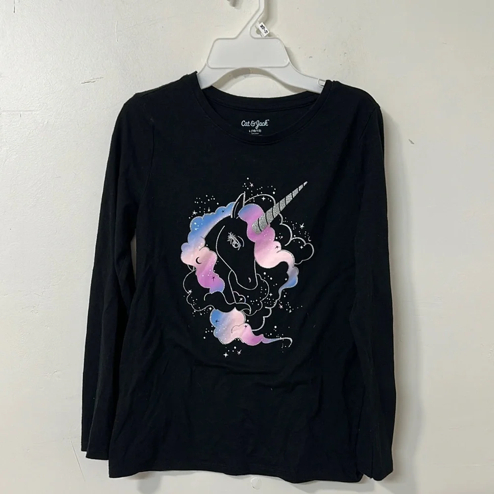 Cat & Jack Black Long Sleeve Unicorn Tee